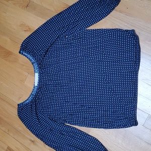 MICHAEL KORS Navy/White Scoop Neck Bubble Hem Top